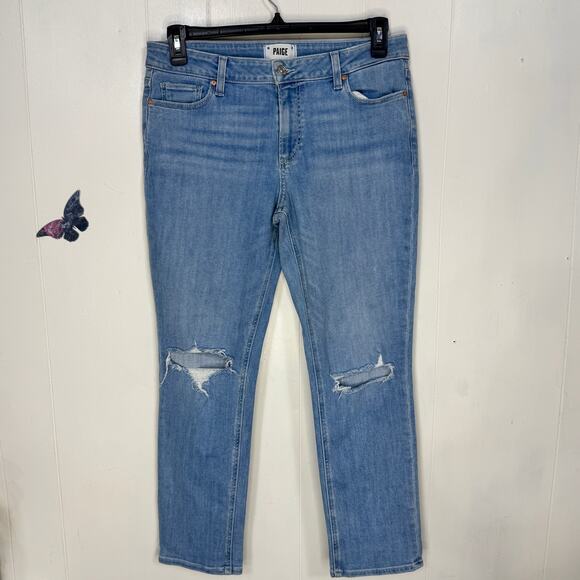 Paige Brigitte Womens Jeans Size 29 Blue Distressed Mid Rise Rocker Grunge Denim - Picture 1 of 14